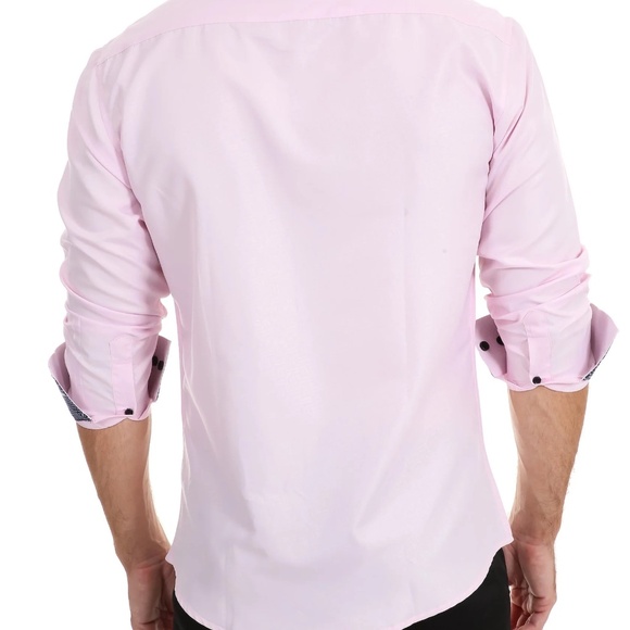 Men's Solid Pink Button Up Long Sleeve Dress Shirt /Size Large - Picture 2 of 7